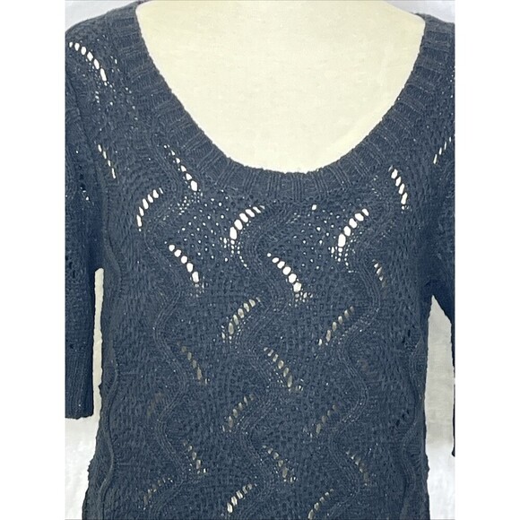 ELLE Womens Pullover Sweater Tunic Length Short Sleeved Black Shimmer Size L NWT - Picture 3 of 11